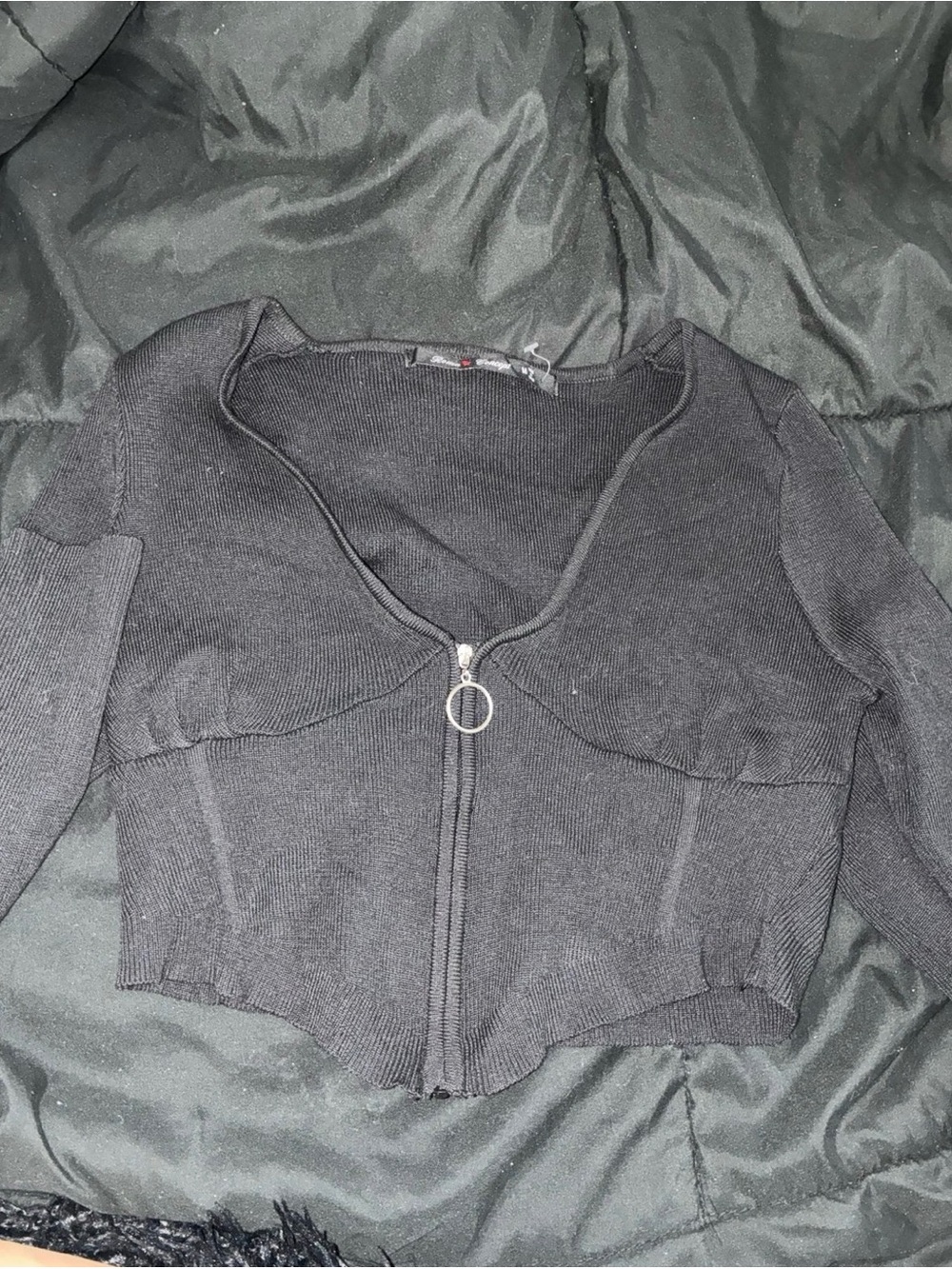 Black Zip-Front Women's Crop Top